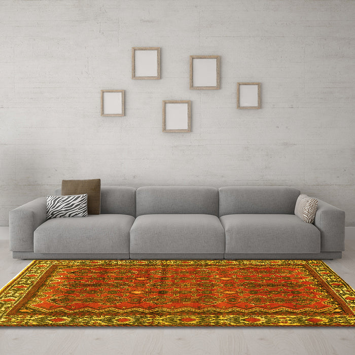 Machine Washable Persian Yellow Traditional Rug in a Living Room, wshtr585yw