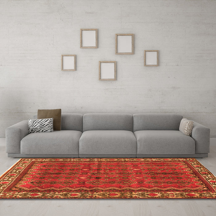 Machine Washable Persian Orange Traditional Area Rugs in a Living Room, wshtr585org