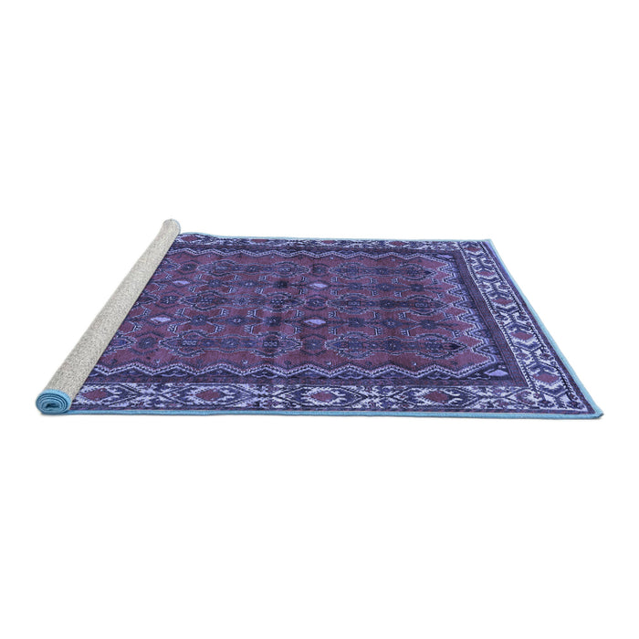 Sideview of Machine Washable Persian Blue Traditional Rug, wshtr585blu