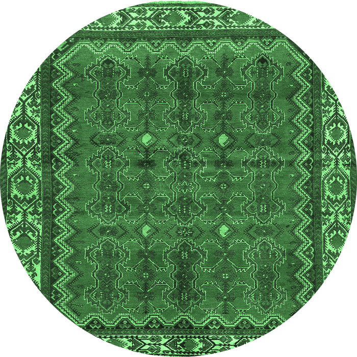 Round Persian Emerald Green Traditional Rug, tr585emgrn