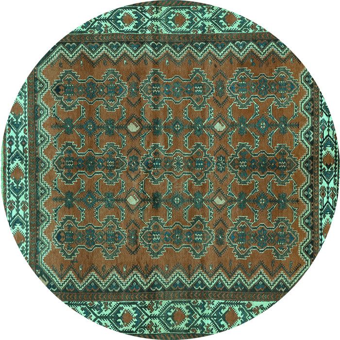 Round Machine Washable Persian Turquoise Traditional Area Rugs, wshtr585turq