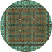 Round Machine Washable Persian Turquoise Traditional Area Rugs, wshtr585turq