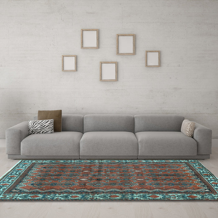 Machine Washable Persian Light Blue Traditional Rug in a Living Room, wshtr585lblu