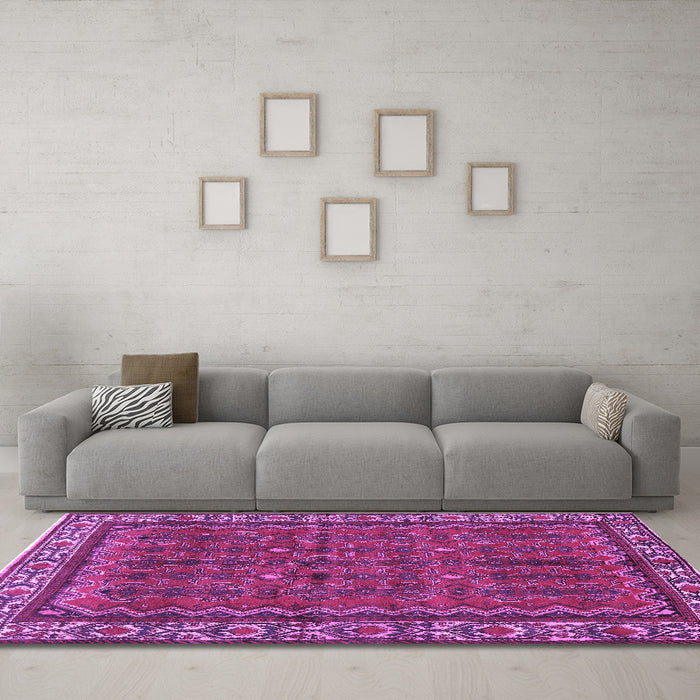 Machine Washable Persian Purple Traditional Area Rugs in a Living Room, wshtr585pur