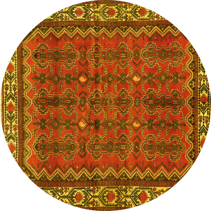 Round Persian Yellow Traditional Rug, tr585yw