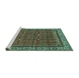 Sideview of Machine Washable Persian Turquoise Traditional Area Rugs, wshtr585turq