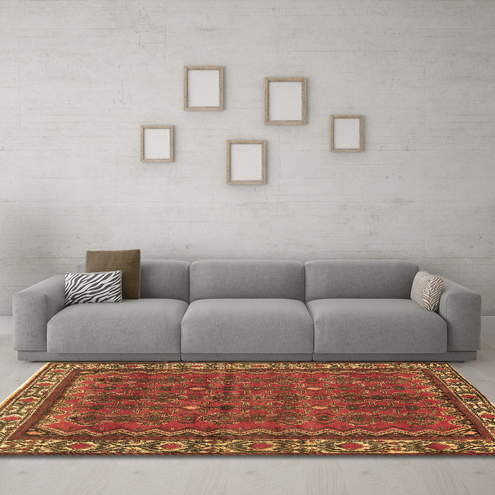 Machine Washable Persian Brown Traditional Rug in a Living Room,, wshtr585brn