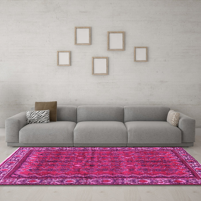 Machine Washable Persian Pink Traditional Rug in a Living Room, wshtr585pnk