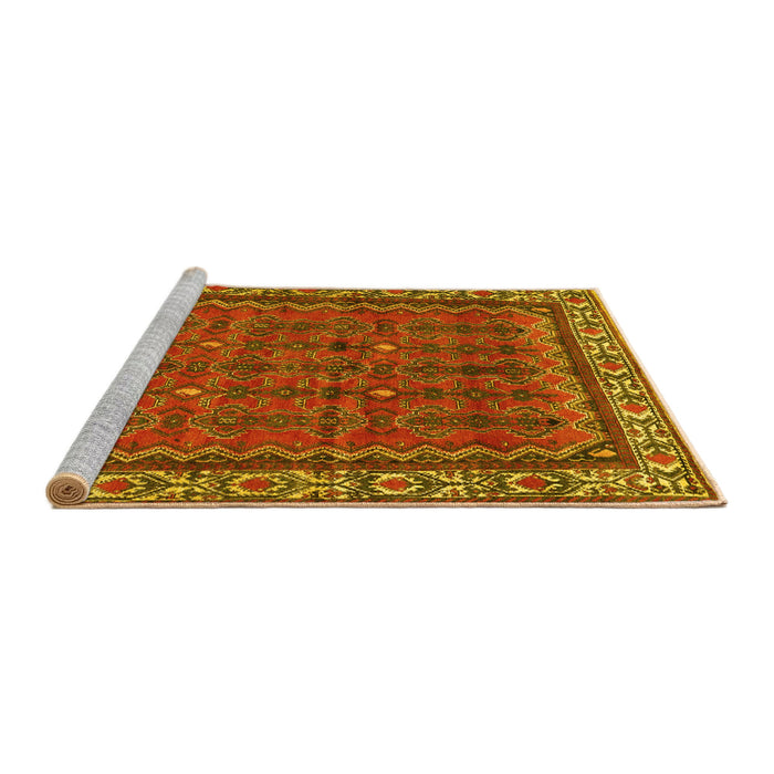 Sideview of Machine Washable Persian Yellow Traditional Rug, wshtr585yw
