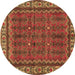 Round Persian Brown Traditional Rug, tr585brn
