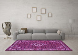 Machine Washable Medallion Purple Traditional Area Rugs in a Living Room, wshtr586pur