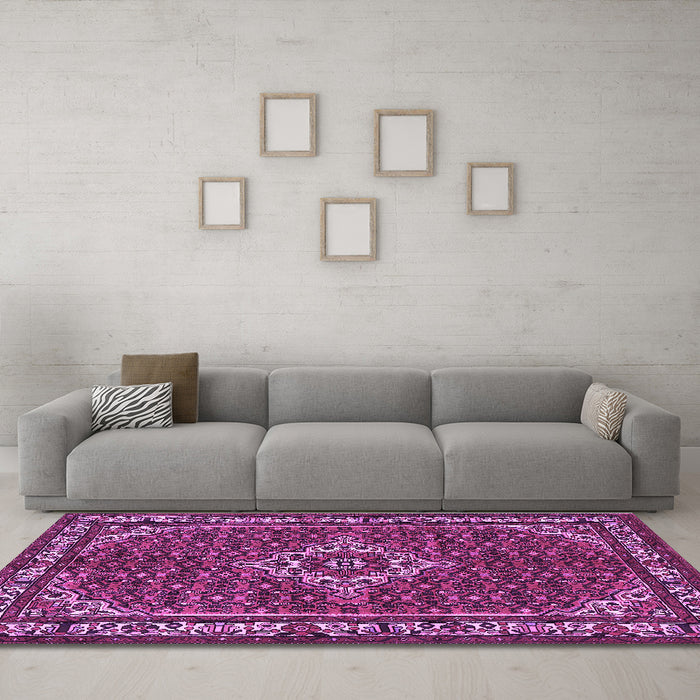 Machine Washable Medallion Purple Traditional Area Rugs in a Living Room, wshtr586pur