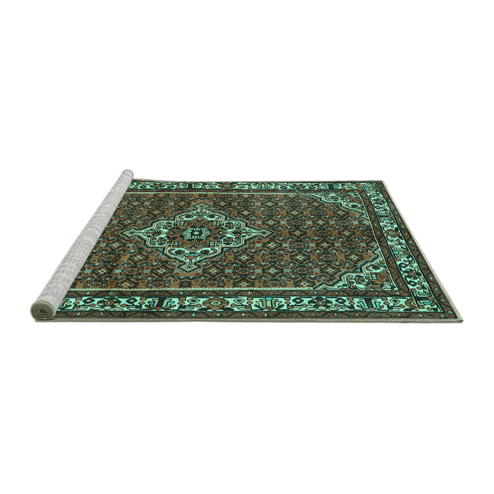 Sideview of Machine Washable Medallion Turquoise Traditional Area Rugs, wshtr586turq