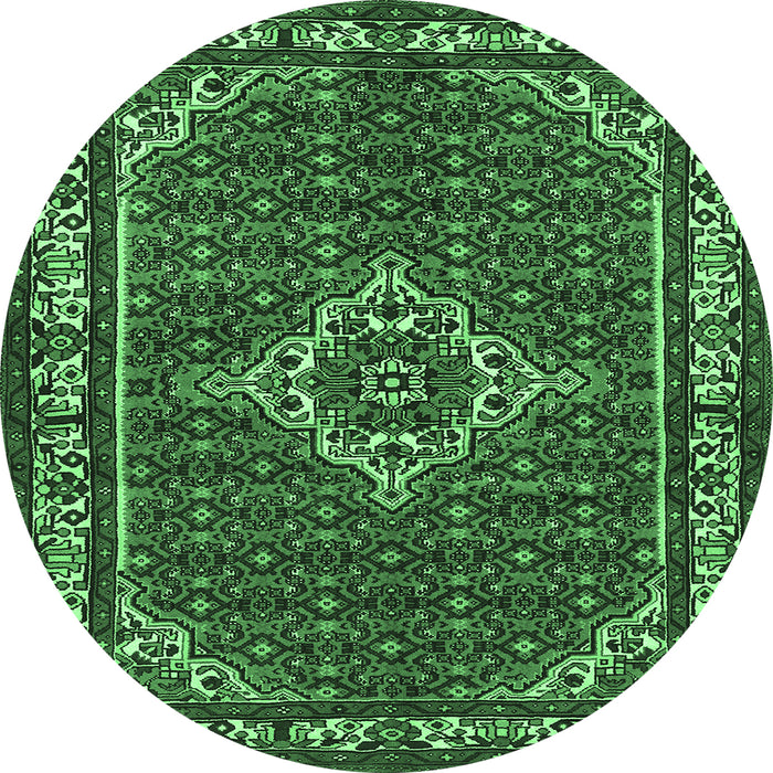 Round Medallion Emerald Green Traditional Rug, tr586emgrn