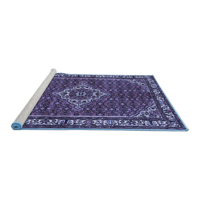 Sideview of Machine Washable Medallion Blue Traditional Rug, wshtr586blu