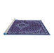 Sideview of Machine Washable Medallion Blue Traditional Rug, wshtr586blu