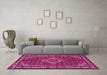 Machine Washable Medallion Pink Traditional Rug in a Living Room, wshtr586pnk