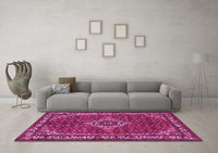 Machine Washable Medallion Pink Traditional Rug, wshtr586pnk