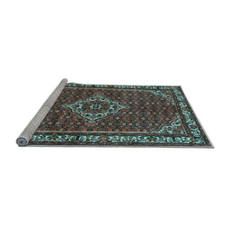 Sideview of Machine Washable Medallion Light Blue Traditional Rug, wshtr586lblu