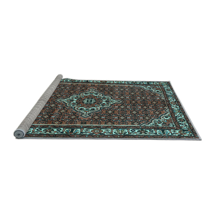 Sideview of Machine Washable Medallion Light Blue Traditional Rug, wshtr586lblu