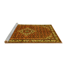 Sideview of Machine Washable Medallion Yellow Traditional Rug, wshtr586yw