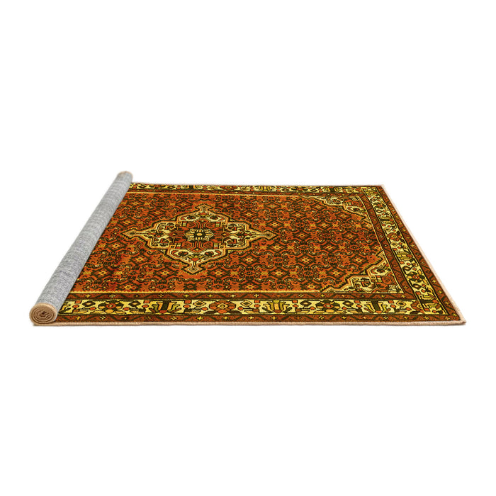 Sideview of Machine Washable Medallion Yellow Traditional Rug, wshtr586yw