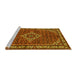 Sideview of Machine Washable Medallion Yellow Traditional Rug, wshtr586yw