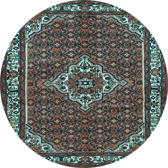 Round Machine Washable Medallion Light Blue Traditional Rug, wshtr586lblu
