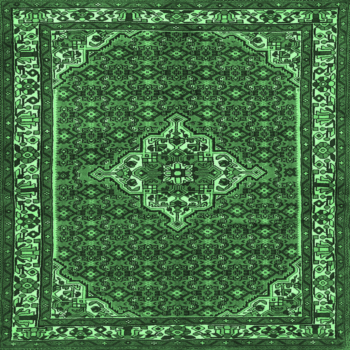 Square Machine Washable Medallion Emerald Green Traditional Area Rugs, wshtr586emgrn