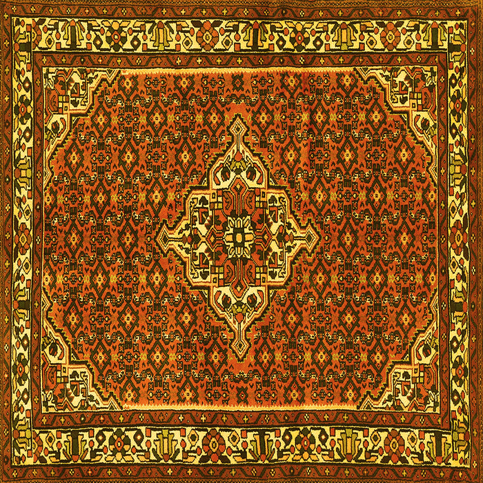 Square Machine Washable Medallion Yellow Traditional Rug, wshtr586yw