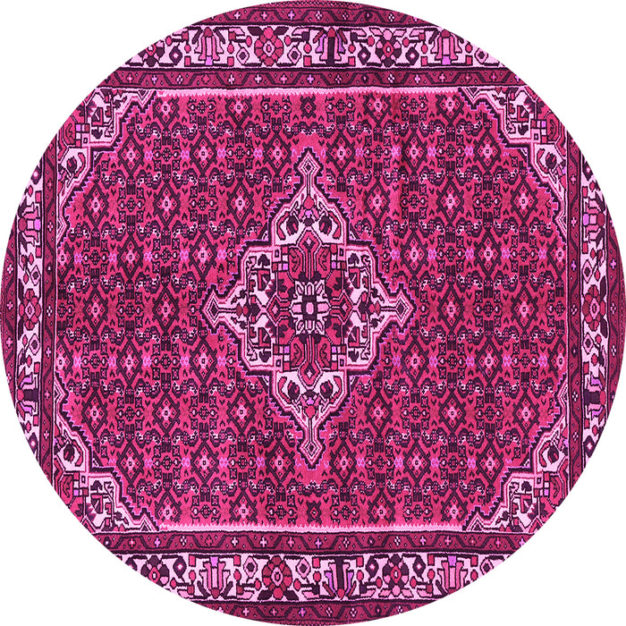 Round Machine Washable Medallion Pink Traditional Rug, wshtr586pnk