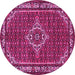 Round Machine Washable Medallion Pink Traditional Rug, wshtr586pnk