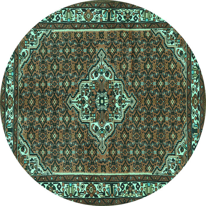 Round Medallion Turquoise Traditional Rug, tr586turq