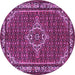 Round Machine Washable Medallion Purple Traditional Area Rugs, wshtr586pur