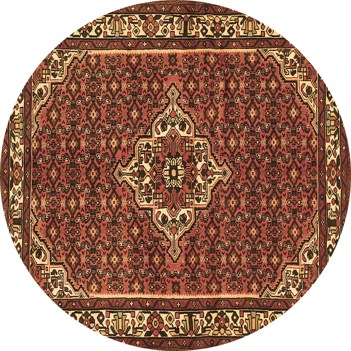 Round Machine Washable Medallion Brown Traditional Rug, wshtr586brn