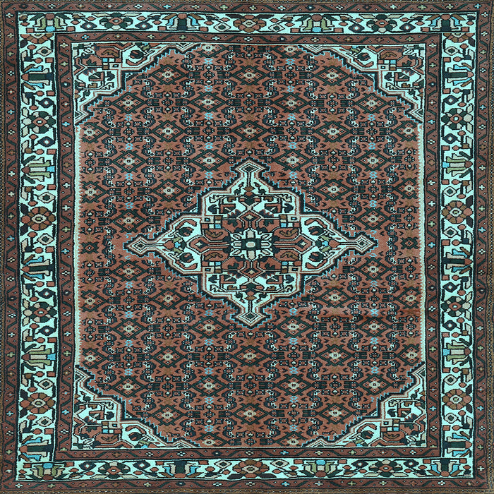 Square Machine Washable Medallion Light Blue Traditional Rug, wshtr586lblu