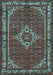 Machine Washable Medallion Light Blue Traditional Rug, wshtr586lblu