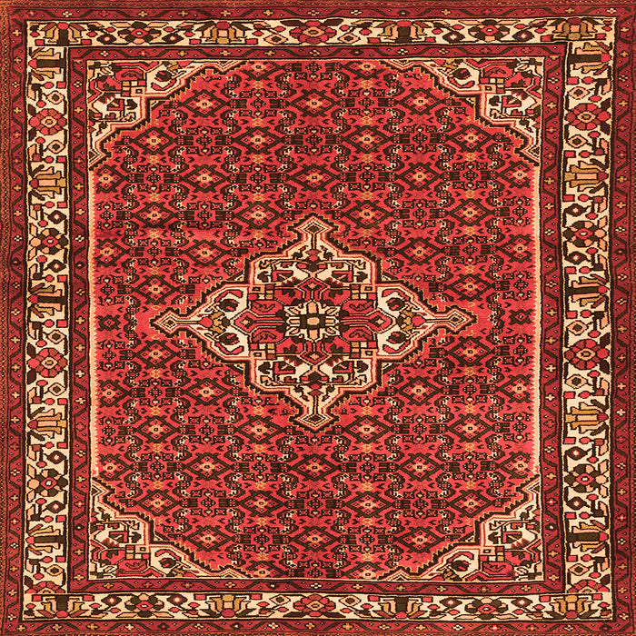 Round Machine Washable Medallion Orange Traditional Area Rugs, wshtr586org
