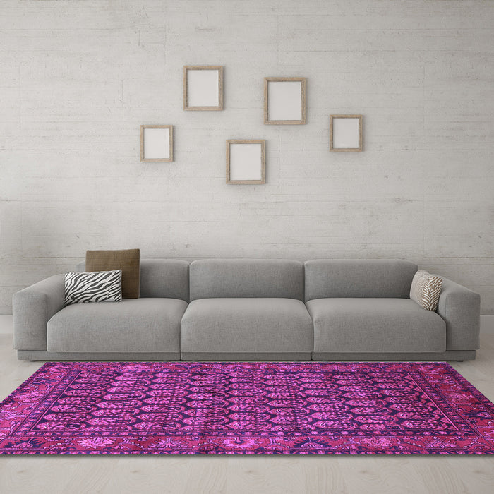 Machine Washable Persian Purple Traditional Area Rugs in a Living Room, wshtr587pur