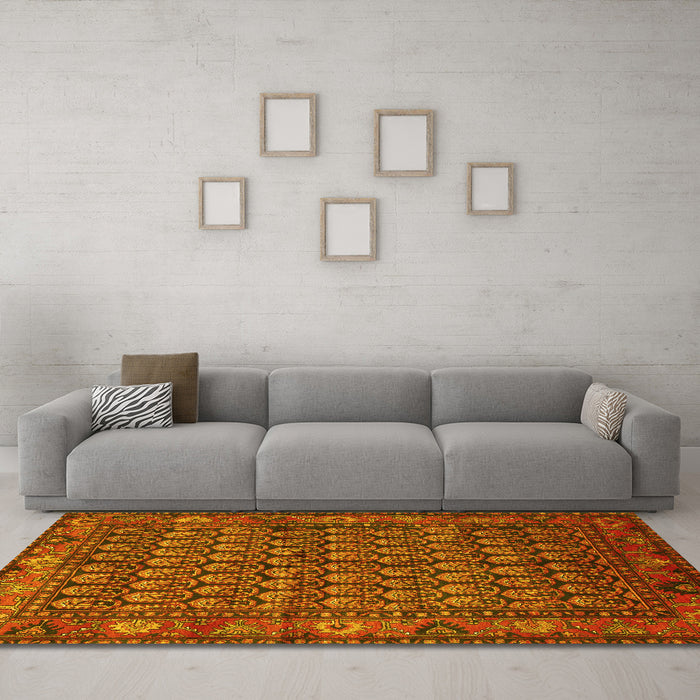 Machine Washable Persian Yellow Traditional Rug in a Living Room, wshtr587yw