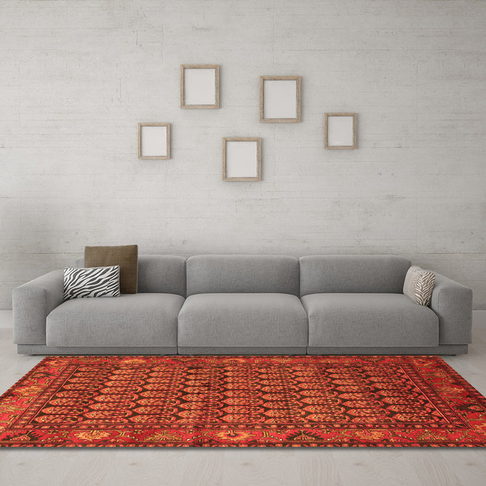 Machine Washable Persian Orange Traditional Area Rugs in a Living Room, wshtr587org