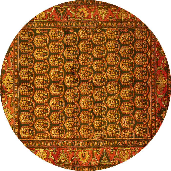 Round Persian Yellow Traditional Rug, tr587yw
