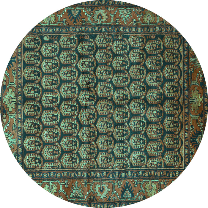 Round Machine Washable Persian Turquoise Traditional Area Rugs, wshtr587turq