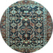 Round Machine Washable Persian Light Blue Traditional Rug, wshtr588lblu