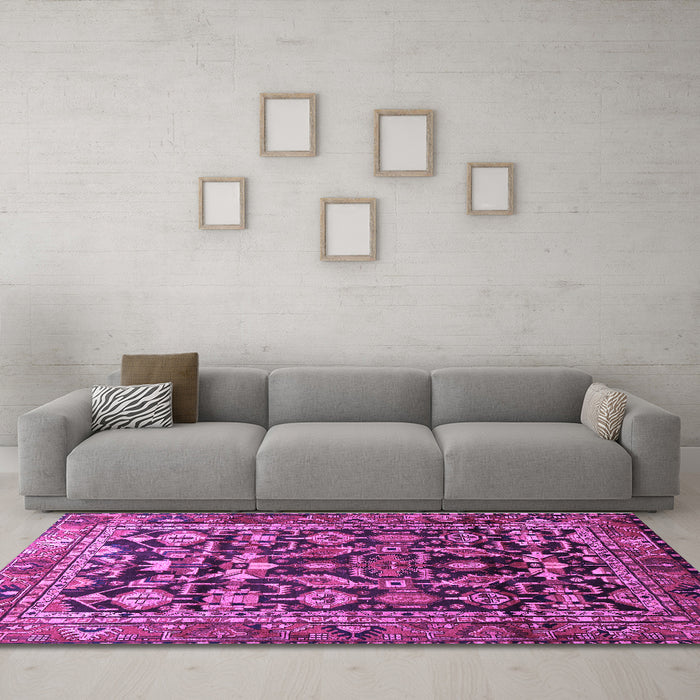 Machine Washable Persian Purple Traditional Area Rugs in a Living Room, wshtr588pur