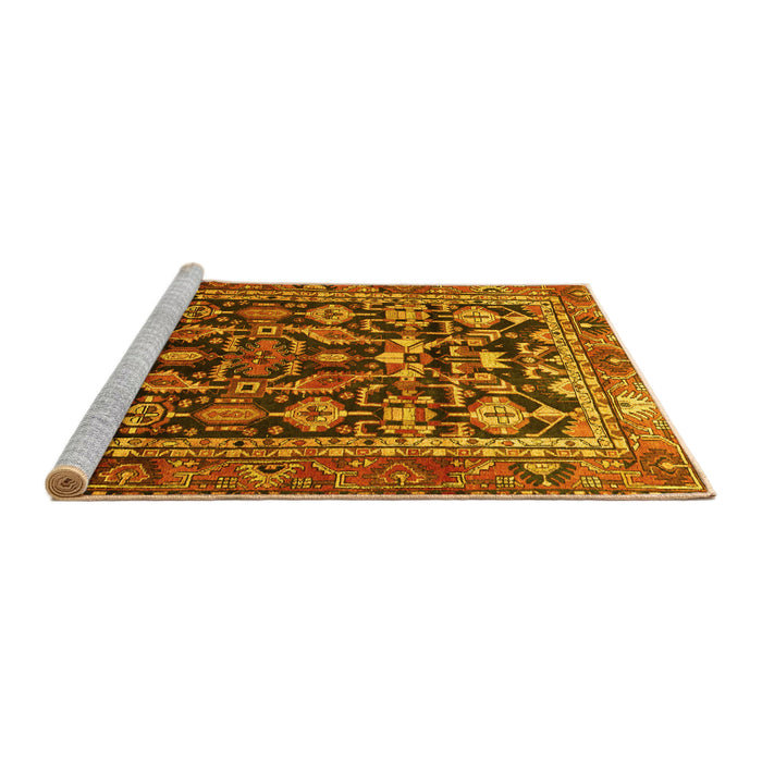 Sideview of Machine Washable Persian Yellow Traditional Rug, wshtr588yw