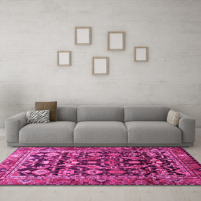Machine Washable Persian Pink Traditional Rug in a Living Room, wshtr588pnk