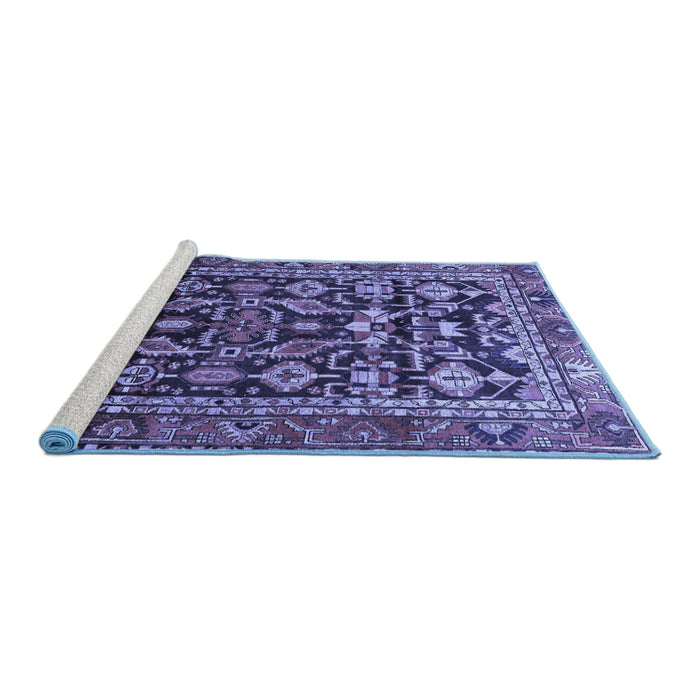 Sideview of Machine Washable Persian Blue Traditional Rug, wshtr588blu