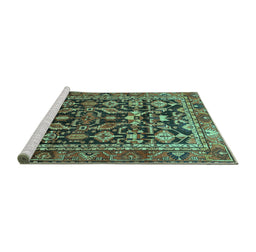 Sideview of Machine Washable Persian Turquoise Traditional Area Rugs, wshtr588turq