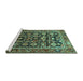 Sideview of Machine Washable Persian Turquoise Traditional Area Rugs, wshtr588turq